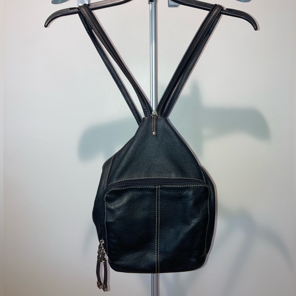 RARE VTG Convertible‎ Tignanello Black Leather Backpack/Hobo Bag Minimalist Y2K